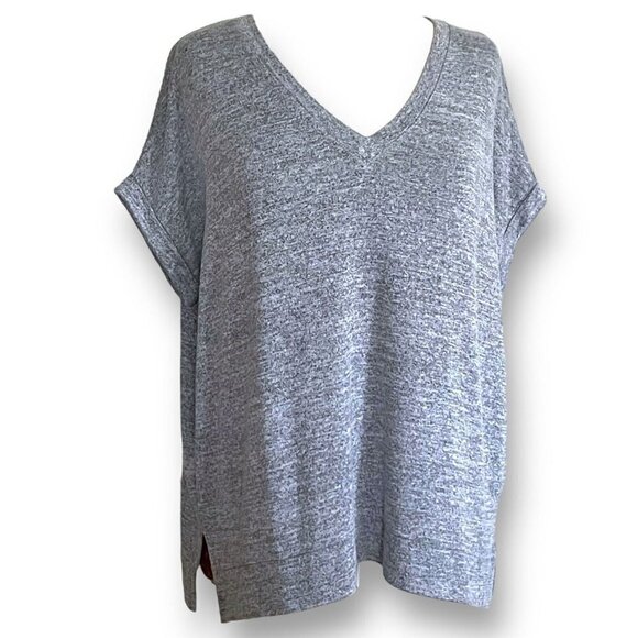 Banana Republic Womens Knit Top Sz S Heather Gray V-Neck Short Sleeve Minimalist - Picture 4 of 6